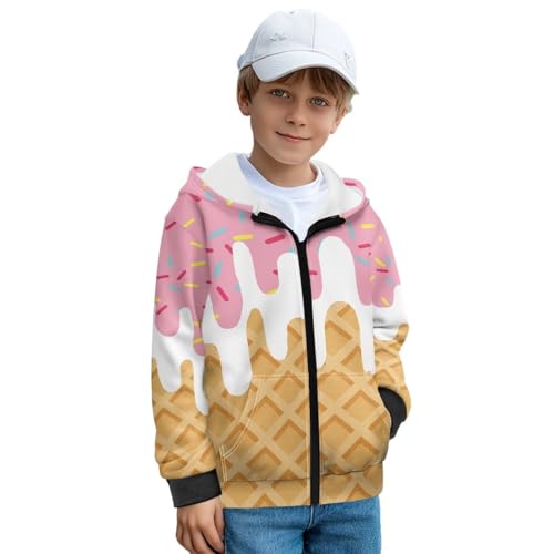 Kid Zip Up Hoodies Sweatshirt with Pockets Kids Full Zipper Hooded Casual Fleece Outerwear Printed