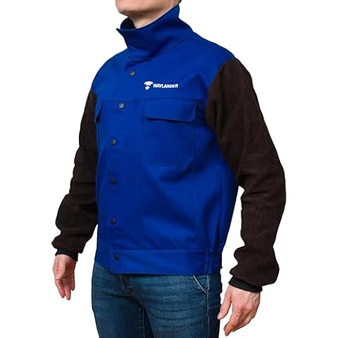 Waylander DVALIN Hybrid FR Leather Welding Jacket - Leather Sleeves, Snap Buttons for Maximum Spark & Heat Protection Cover