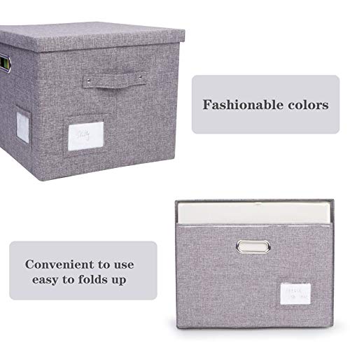 Collapsible Linen File Organizer Box, Easy To Slide File Folders, Compatible with Letter/Legal Hanging Filing Organization,Durable File Storage Organizer for Office Work/Home/Decor (Gray, 1 pack)