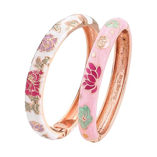 UJOY Vintage Cloisonne Bracelets Flower Enameled Jewelry Plated Cuff Bangle for Women Gift Box 55A35