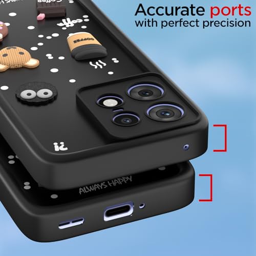 Image of Pikkme Back Cover for Moto Edge 50 Pro 5G | Cute Fun Cartoon 3D Bear Silicone Full Body Protection Bumper Cover (Black) | Cute
