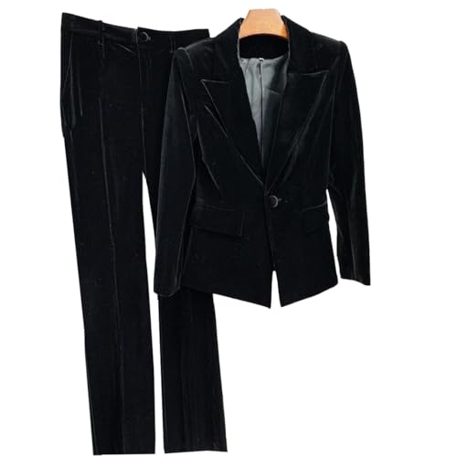 Flat-Fleece Pantsuit Women's Flat-Fleece Blazer and Flared Pants Set 2PCS Elegant Evening Suit Formal Wear Party Outfit4