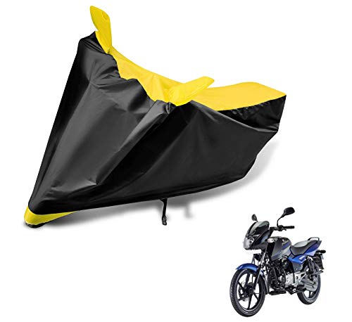 Image of Auto Hub Bike Cover Compatible with Bajaj Pulsar 150 with Mirror Pocket, Dustproof, Heat Resistant, Triple Stitched, Pulsar 150 Bike Cover- Black, Yellow
