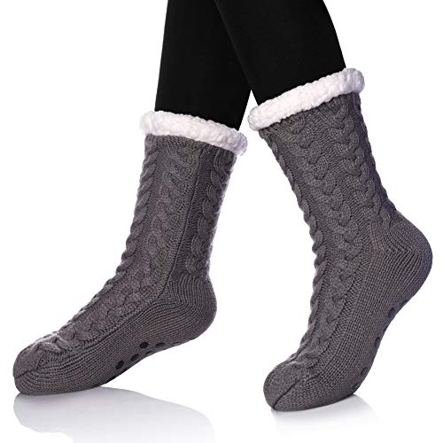 MIUBEAR Womens Soft Fuzzy Slipper Socks Winter Warm Knit Thick Fleece lined Fluffy Socks?Gray?