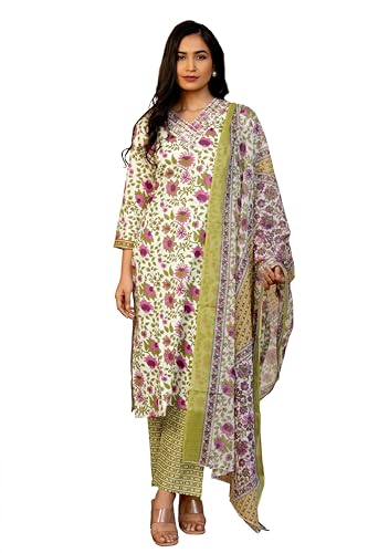 Image of MIRCHI FASHION Women's Straight Fit Pure Cotton Floral Printed Kurta Set with Dupatta and Pant