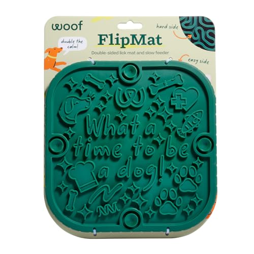 WOOF FlipMat Easy-to-Clean Lick Mat for Dogs l- Slow Feeder Mat with Double-Sided-Non-Slip Design - BPA-Free Silicone - Lick Mat - Interactive Dog Toys - Green