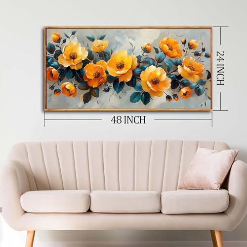 Image of AOZEMI Floral Wall Art Yellow Poster Pictures for Home Office