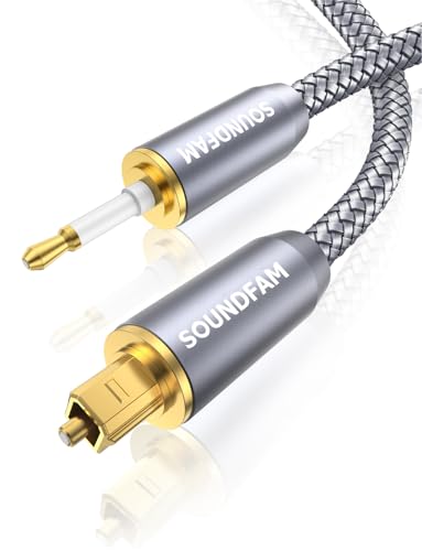 SOUNDFAM 2m Mini-TOSLINK Optisches Audiokabel 3,5mm Mini-TOSLINK auf TOSLINK, Digitales 3.5 S/PDIF-Kabel/Glasfaserkabel für Soundbar, Chromecast Audio, Stereoanlage/Verstärker, HiFi-Geräte–Grau SOUNDFAM 2m Mini-TOSLINK Optisches Audiokabel 3,5mm Mini-TOSLINK auf TOSLINK, Digitales 3.5 S/PDIF-Kabel/Glasfaserkabel für Soundbar, Chromecast Audio, Stereoanlage/Verstärker, HiFi-Geräte–Grau