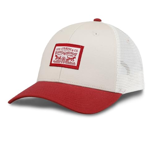Two Tone Trucker Hat with Logo Patch Red One Size