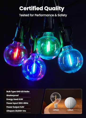 Brightown RGBW Outdoor String Lights, 58FT LED Patio Lights with Remote and Timer, Commercial Grade Waterproof Hanging Lights with 27 Shatterproof Bulbs(2 Spare) for Backyard Porch Garden Party Decor