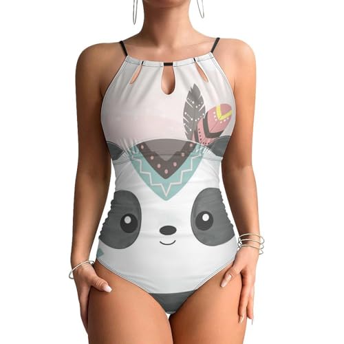 Maillots de bain une pièce panda aquarelle pour femme avec effet ventre plat