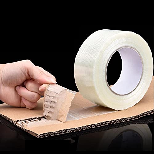 25M Strong Fiber Tape Filament Transparent Striped Fiber Tape Electrical Fixed Glass Steel Plate Strapping Model Sealing Tape(40mm)