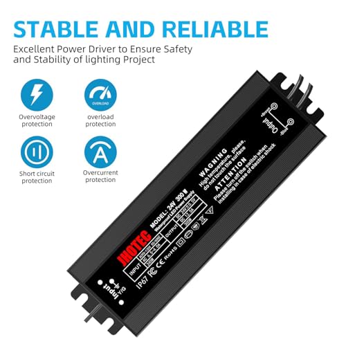 Image of LED Driver 300W, Waterproof IP67 Power Supply AC110-130V to 24V DC 12.5A Low Voltage Transformer Ultra Thin Adapter,with UL 3-Prong Plug for Outdoor LED Lights, Computer Project,Water Pump etc