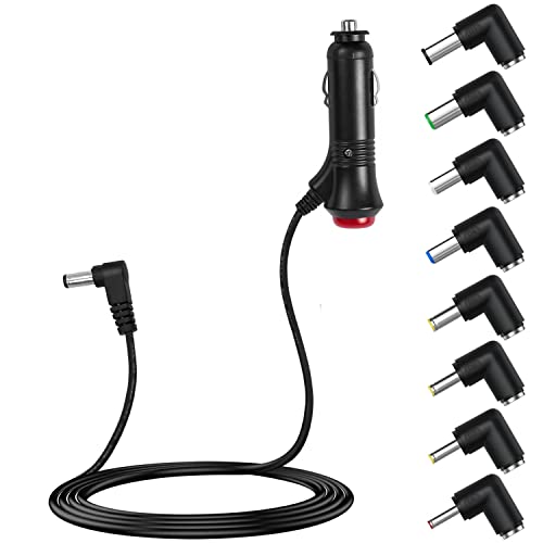 1m 36W Câble d'alimentation Chargeur de Voiture Universel, 12V 3A Câble Rallonge Allume Cigare DC 5.5x2.1mm avec Interrupteur et 8 Adaptateurs DC pour Lecteur DVD, Caméra, LED Lumières