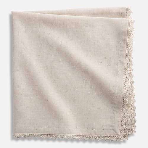 Image of FINGERCRAFT Cloth Napkins Set of 50, 20x20 Inch, Ivory Lace | Cotton Linen Blend Fabric, Decorative Trim Lace Edge, Mitered Corners, Reusable Washable, For Weddings & Banquets
