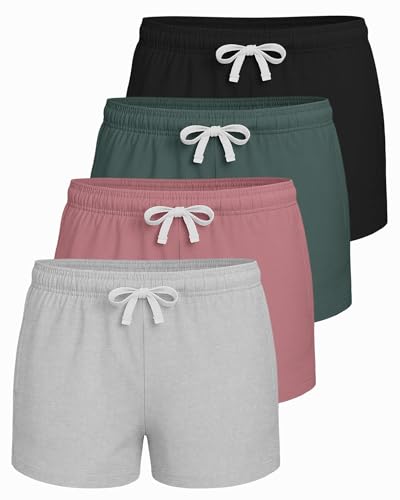 Image of Real Essentials 4 Pack: Girls French Terry Lounge Shorts - Ultra Soft Pull-On Gym, Camp, Sports & Everyday Shorts