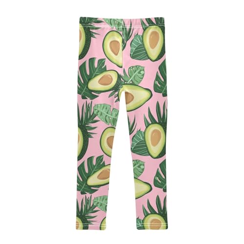 Wusikd Avocado Girls' Leggings Toddler Doodles Tropical Leaves Pink Kids Yoga Pants Dance Active Tights 4T2