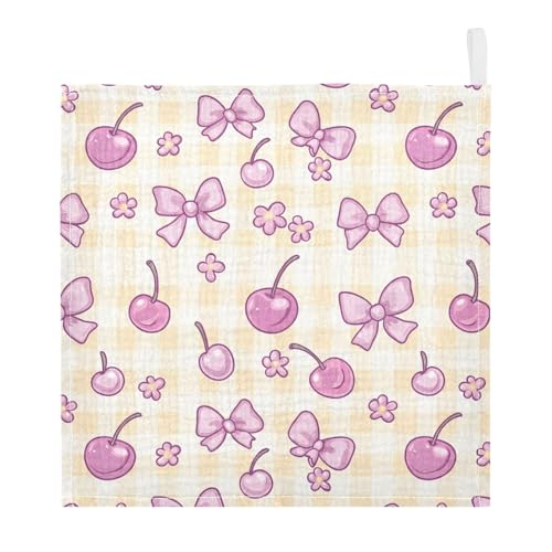 vvfelixl Gingham Cherry Bow Baby Burp Cloths Baby Muslin Washcloths for Boys Girls Cotton Babys Face Towel for Newborn Infants Soft and Absorbent 11.8 X 11.8 in, 5 Pack