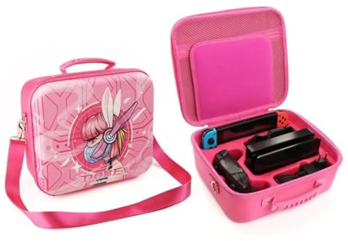 Image of TMG Portable Hard Shell Nintendo Switch Case Compatible with Nintendo Switch /Switch OLED Model, Designer Series Travel Storage Bag for Switch Console Pro Controller Accessories-Pink