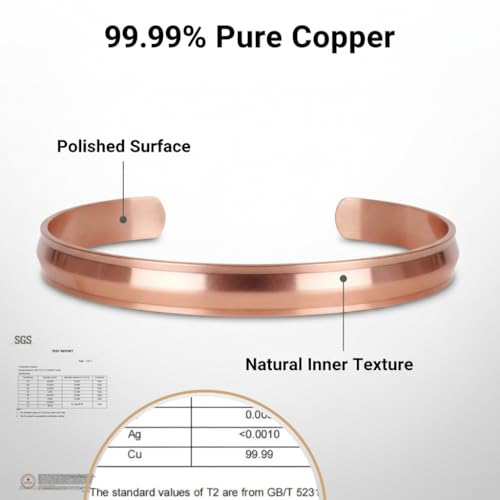 Pure Copper Bracelet for Men & Women Solid Cuff Bangle Adjustable - image 2