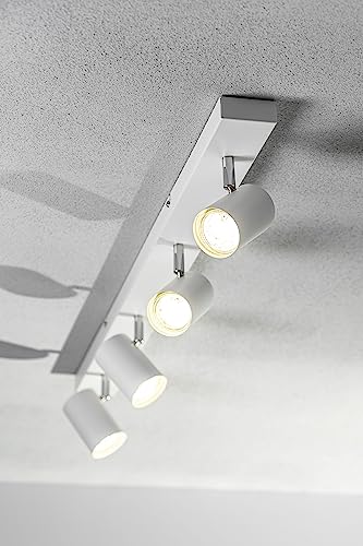 CGC Lighting White Indoor Ceiling Wall Spots LED GU10 Spotlight Light Bar 4 Adjustable Heads (White, Four Spot Bar)