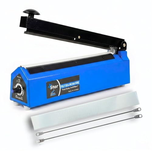 Image of Star Poly Sealing Machine, Impulse Bag Seale, Food packet sealing machine with Replacement Heating Elements, Blue