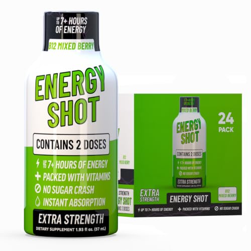 Image of B12 Mixed Berry Extra Strength Energy Shot 24 pk - 260mg Natural Caffeine B12 B6 - Energy & Vitality Support - 2 Servings Sugar Free Zero Calorie Green Tea B-Vitamins Electrolytes Vegan - 1.93 fl oz