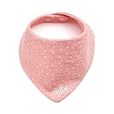 Personalisiertes Dreieckshalstuch aus Baumwolle, Halstuch für Jungen, Mädchen, Unisex, mit Druckknopfverschluss, in verschiedenen Farben mit Wunschnamen (Rosa, gepunktet)