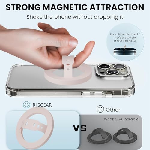 Image of RIGGEAR Soft Silicone Magnetic Phone Grip, Finger Loop Ring Holder Compatible with MagSafe iPhone Models and Magnetic Phone Cases (Pink)