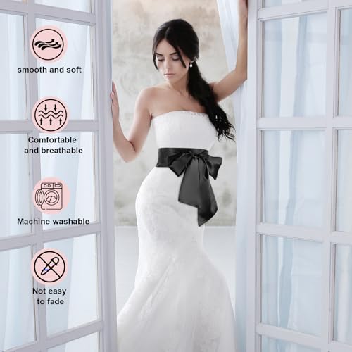 Lusofie Satin Waist Belts for Women Sash Belt 3.5'' Wide Dress Belt for Special Occasion Formal Silk Sash Tie (Multi-color)3