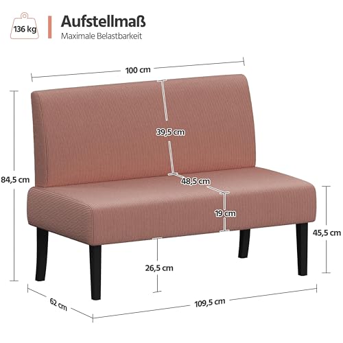 Yaheetech Küchensofa 2-sitzer Sitzbank Polstersofa aus Cordstoff Doppelsofa ohne Armlehnen Stoffsofa Loungesofa fürs Wohnzimmer/Eingangsbereich/Büro, Rosa