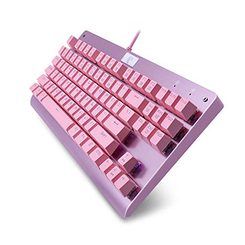 MechanicalEagle Z-77 87-Key Mechanical Pink Keyboard with Tactile Blue Switches and Multi-Color Backlit, N-Key Rollover Tenkeyless TKL Keyboard -Pink