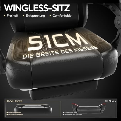 Sedia da gaming, da ufficio, da gamer, ergonomica, con poggiapiedi, per massaggio, in pelle PU, schienale largo, 150 kg, colore giallo - Sedia gaming - Immagine 4