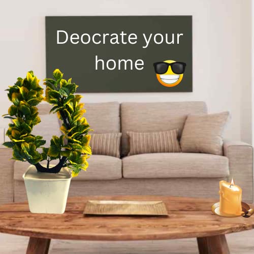 Image of Artificial Leaf Green Plant Bouquet Shrub Indoor /Outdoor, Home Garden Decor with Pot Set of 2PCs -Artificial Plants with Pot Big Size - 25CMs Fake Plants (Design5)