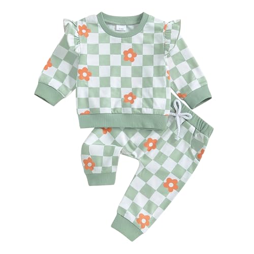 Toddler Baby Girl Fall Outfit Daisy Print Long Sleeve Sweatshirt with Elastic Waist Pant 2 Pcs Baby Girl Winter Set