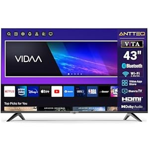 Antteq V43 Smart TV 43 Zoll Bluetooth FHD Fernseher109cm mit WLAN,Triple Tuner(DVB-T2/S2/C), Vidaa OS, App Store, Netflix/Prime Video/DAZN/UVM, WiFi, Hotelmodus, 2025