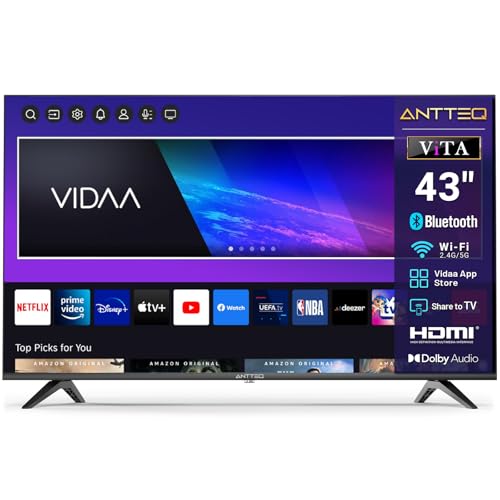 Antteq V43 Smart TV 43 Zoll Bluetooth FHD Fernseher109cm mit WLAN,Triple Tuner(DVB-T2/S2/C), Vidaa OS, App Store, Netflix/Prime Video/DAZN/UVM, WiFi, Hotelmodus, 2025