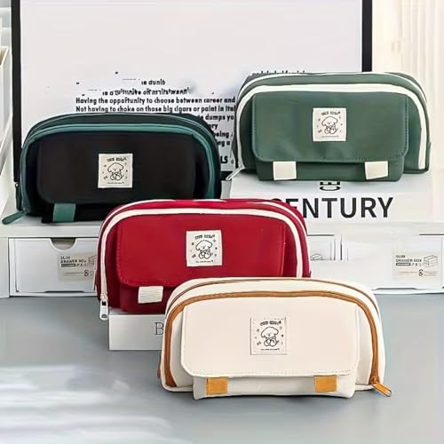 Image of Kawaii Cute Aesthetic Pencil Case for Students | Large Capacity Multi-Pocket Pencil Pouch with Zipper | Cartoon Stationery Organizer Bag for School, College & Office Supplies (So Cute - Green)