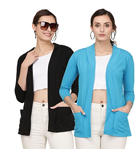 Image of Women's Cotton Shrugs with Pockets, Summer Shrugs for Ladies, Pack of Two