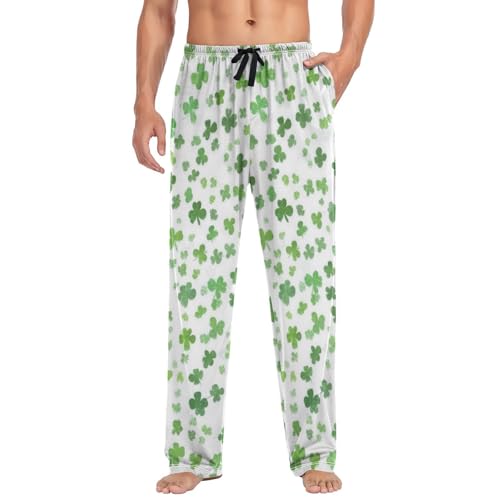 Lounge Pajama Pants for Men Green Shamrock St Patrick's Day Men's Sleep Bottoms Pants with Drawstring, S3
