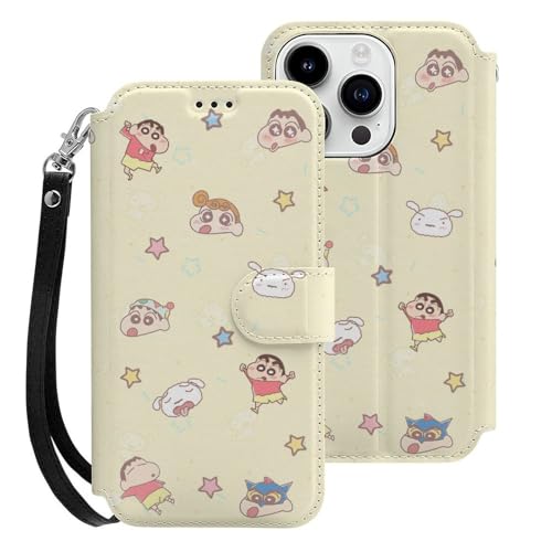 クレヨンしんちゃん iPhone15Pro用ケース 手帳型 スマホケース アイホン15Pro用 財布型カバー カードポケット スタンド機能 誕生日ギフト 人気 男女兼用