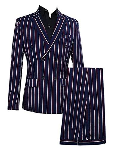 Costume à rayures pour homme 2 pièces avec veste croisée chic et pantalon élégant