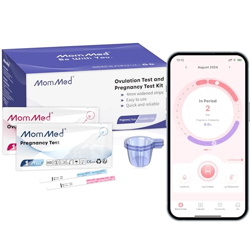 MomMed Kit de Test de Ovulación y Embarazo (HCG25-LH80), Alta Sensibilidad de 25 mIU/ml, 25 Tiras de Prueba de Embarazo, 80 Tiras de Prueba de Ovulación, 105 Contenedores de Recolección de Orina