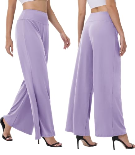 Image of ZOOSIXX Palazzo Wide Leg Pants for Women - High Waist Casual Beach Lounge Pants Loose Flowy Pants Stretchy Trousers