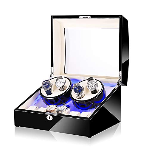 NEWTRY - Caja automática de cuatro relojes con motor silencioso para relojes de hombre y mujer, no incluye relojes (4+6, negro y blanco)