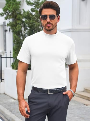Mens Mock Turtleneck T Shirts Short Sleeve Cotton Basic Undershirt Relaxed Fit Lightweight Solid Pullover Tops3
