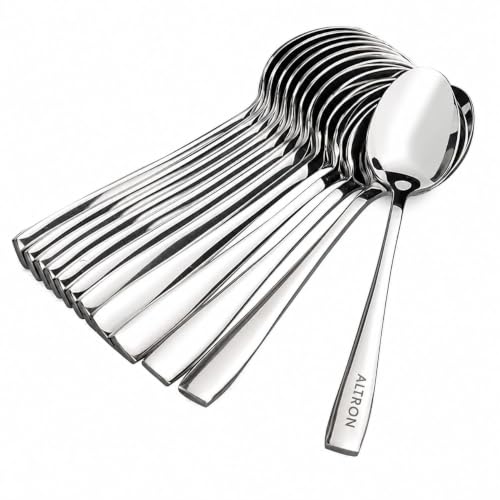 Image of ALTRON Premium Stainless Steel Spoon Set of 12 - Heavy Duty Mirror Finish Table Spoons, Rustproof, Durable & Dishwasher Safe Cutlery for Home, Kitchen, Hotel & Restaurant Use (Silver)