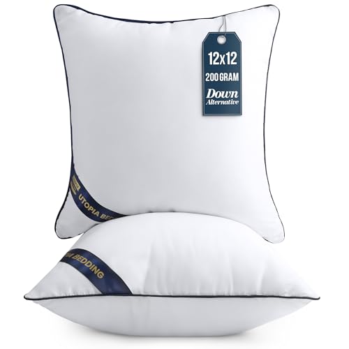Utopia Bedding Throw Pillow Inserts (Pack of 2, White), 12 x 12 Inches Decorative Indoor Pillows for Sofa, Bed, Couch, Cushion Sham Stuffer