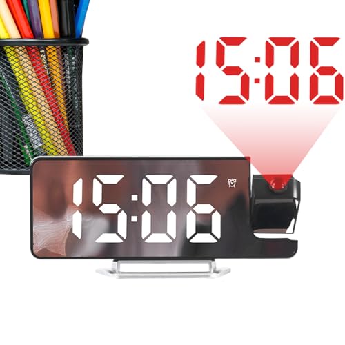 Reloj Despertador con Proyección, LED con Atenuación Automática De 12/24 H, Despertador Digital De Noche, Reloj Despertador con Proyección De Espejo Y Pantalla LED Grande