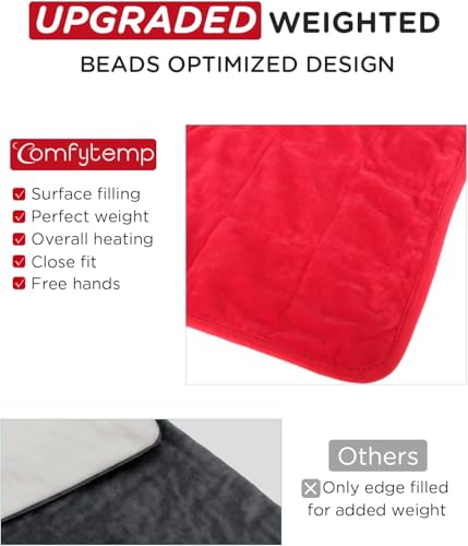 Image of Comfytemp Weighted Heating Pad for Period & Back, 2.2lb Extra Large Menstrual Heated Pad, 12 inch x 24 inch XL Electric Heat Pad with 9 Heat Level & 11 timers auto-Off for Neck Shoulder Leg Knee Abdomen, Red